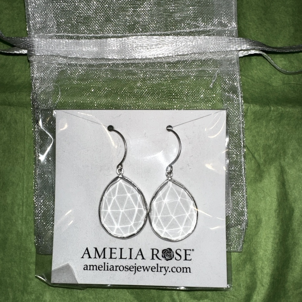 NWOT Amelia Rose Cabo Gem Teardrop Earrings in crystal and silver